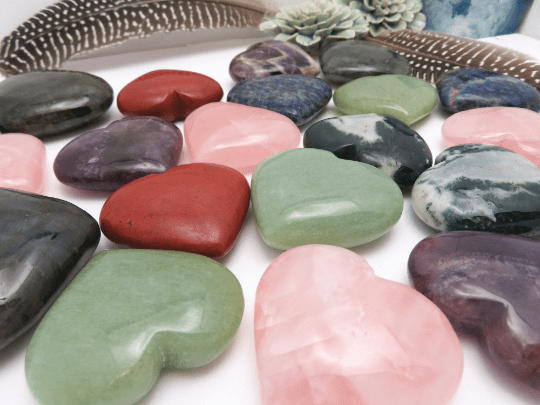 angled view of many other heart shaped stones that are available on the Rock Paradise website for thickness