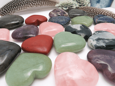 angled view of many other heart shaped stones that are available on the Rock Paradise website for thickness