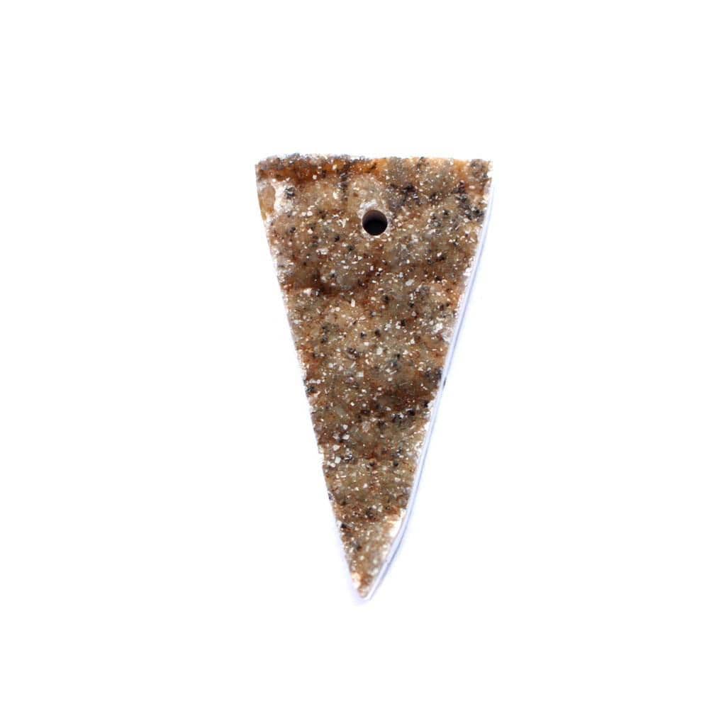 Druzy Bead Skinny Triangle Drilled Cabochon --Close front view of shape with drilled hole in the middle and pattern details. 