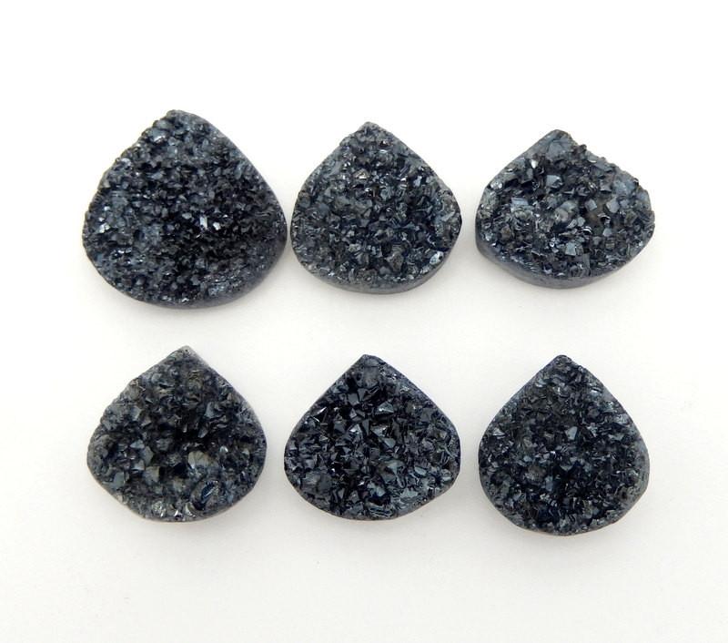 6 Teardrop Druzy Beads in Black with a drilled top side 