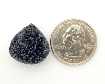 1 Teardrop Druzy bead in Black with a drilled top view next to a quarter for size reference 