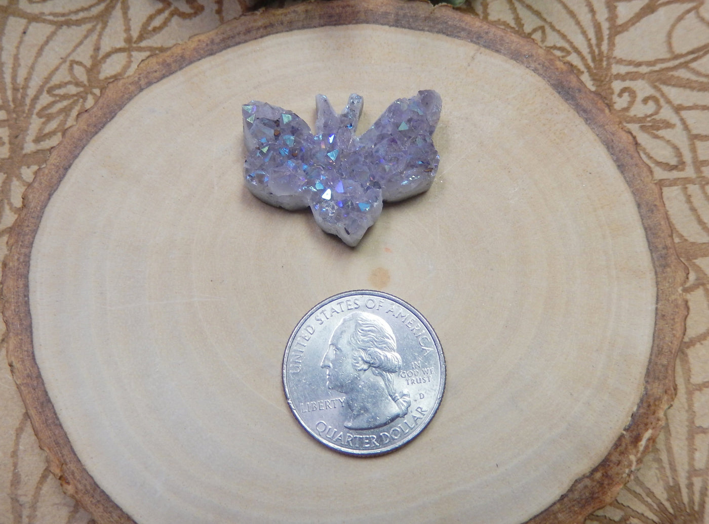 Titanium Cabochon Druzy Bumblebee Undrilled Pendant pictured above a quarter for size reference