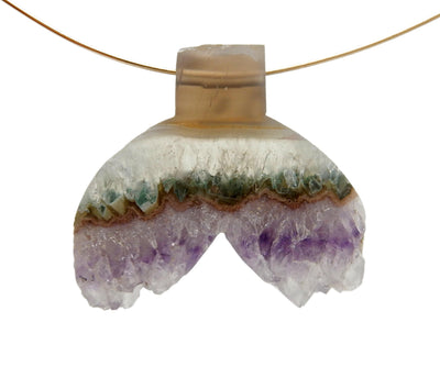 mermaid tail shaped amethyst bead displayed on necklace chain 