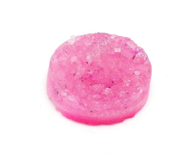 up close of druzy round pink cabochon to view druzy details