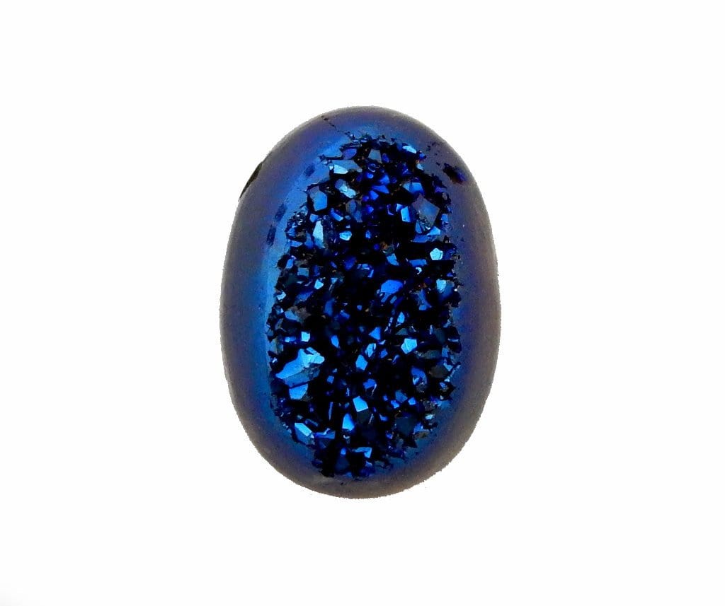 Mystic Blue Colored Titanium Oval Shaped Druzy Cabochon--Close view of size, width, and pattern. 