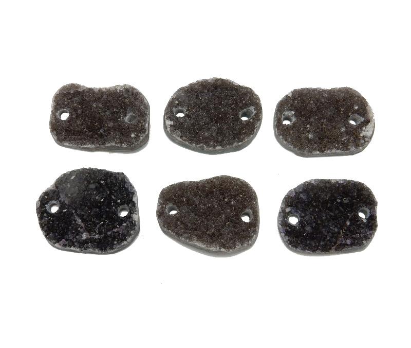 6 Dark Druzy Double Side Center Drilled Bead  - 2 rows of 3