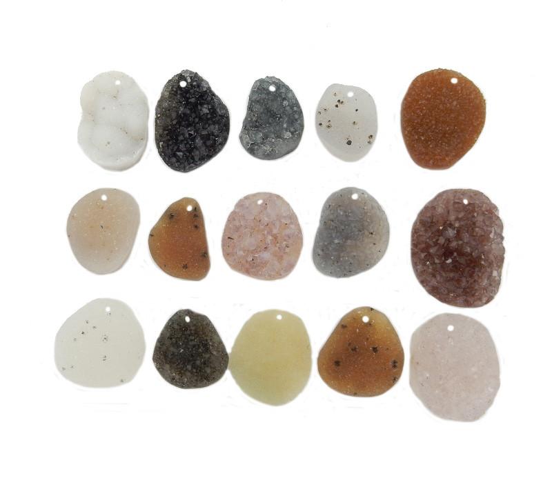 Assorted Drilled Free Form Druzy Medium Size  on White Background.