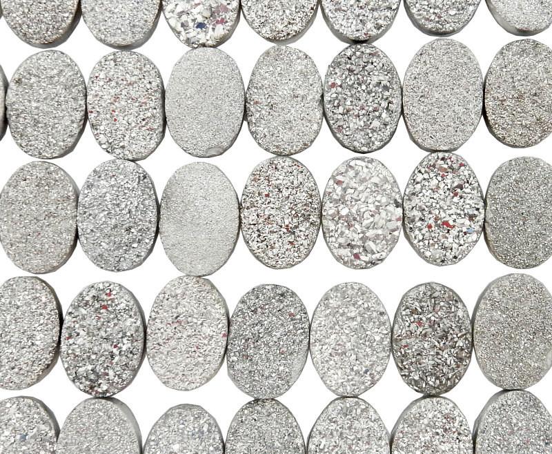 platinum oval shaped druzy cabochons on white background