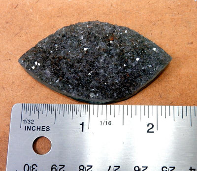 Marquise Druzy - Druzy Cabochon--Front close view of measurement on top of table. 