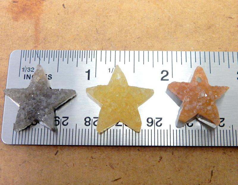 3 star druzy cabochon beads on ruler for size reference