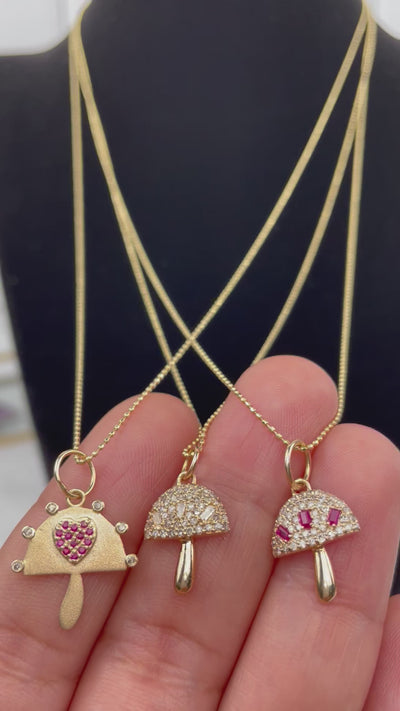 14k Gold Mushroom Necklaces with Pave Diamonds - You Choose - Fine Jewelry