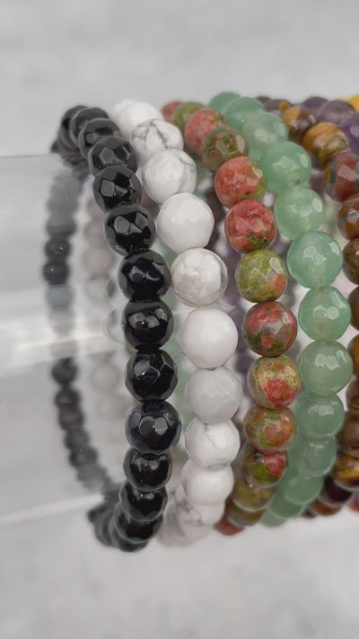 Gemstone Round Bead Faceted Bracelets - 6mm -