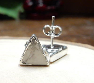 Gemstone Triangle Shaped Stud Earrings in white howlite and silver electroplate showing backside