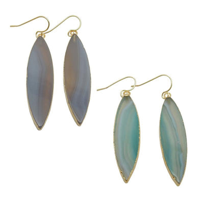 2 pairs of Marquise Agate Earrings with Electroplated 24k Gold Edge showing they come in natural or green