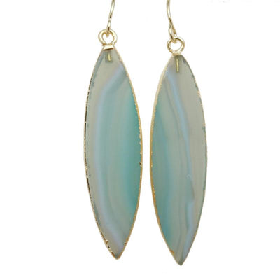 up close of the green agate earrings showing natural pattern formations 