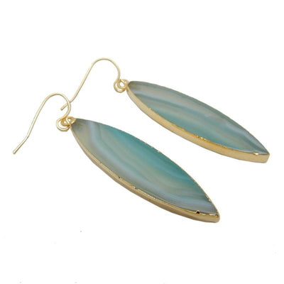 side view of the green marquise agate earrings for thickness reference