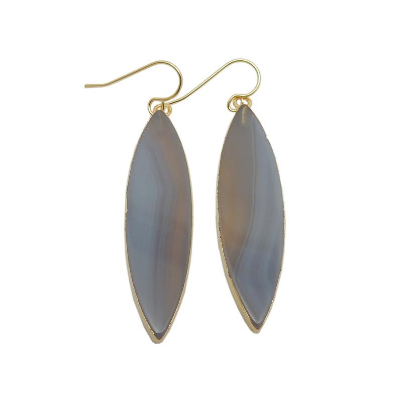 Marquise Agate Earrings With Electroplated 24k Gold Edge with gold hooks