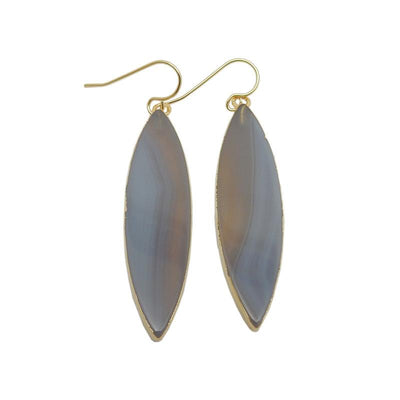 Marquise Agate Earrings With Electroplated 24k Gold Edge with gold hooks