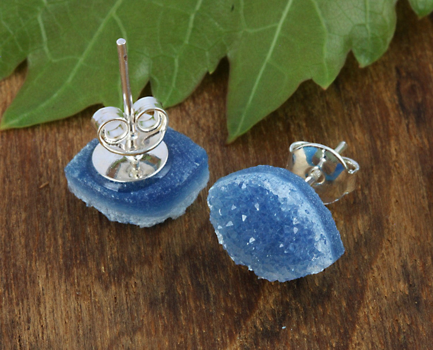 one pair of earrings on a table - blue