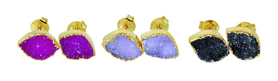 druzy stud earrings marquise  - 3 pairs