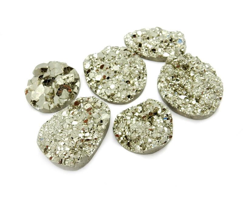 6 pieces of Extra Large Pyrite Round Cabochon in side angle.