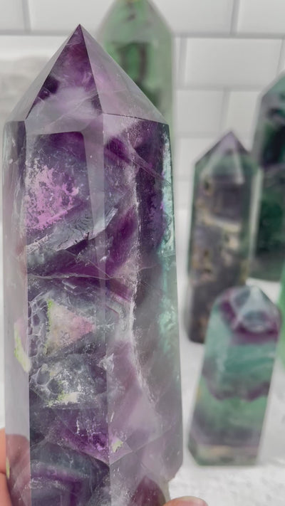 Rainbow Fluorite Crystal Polished Point Towers - By Weight
