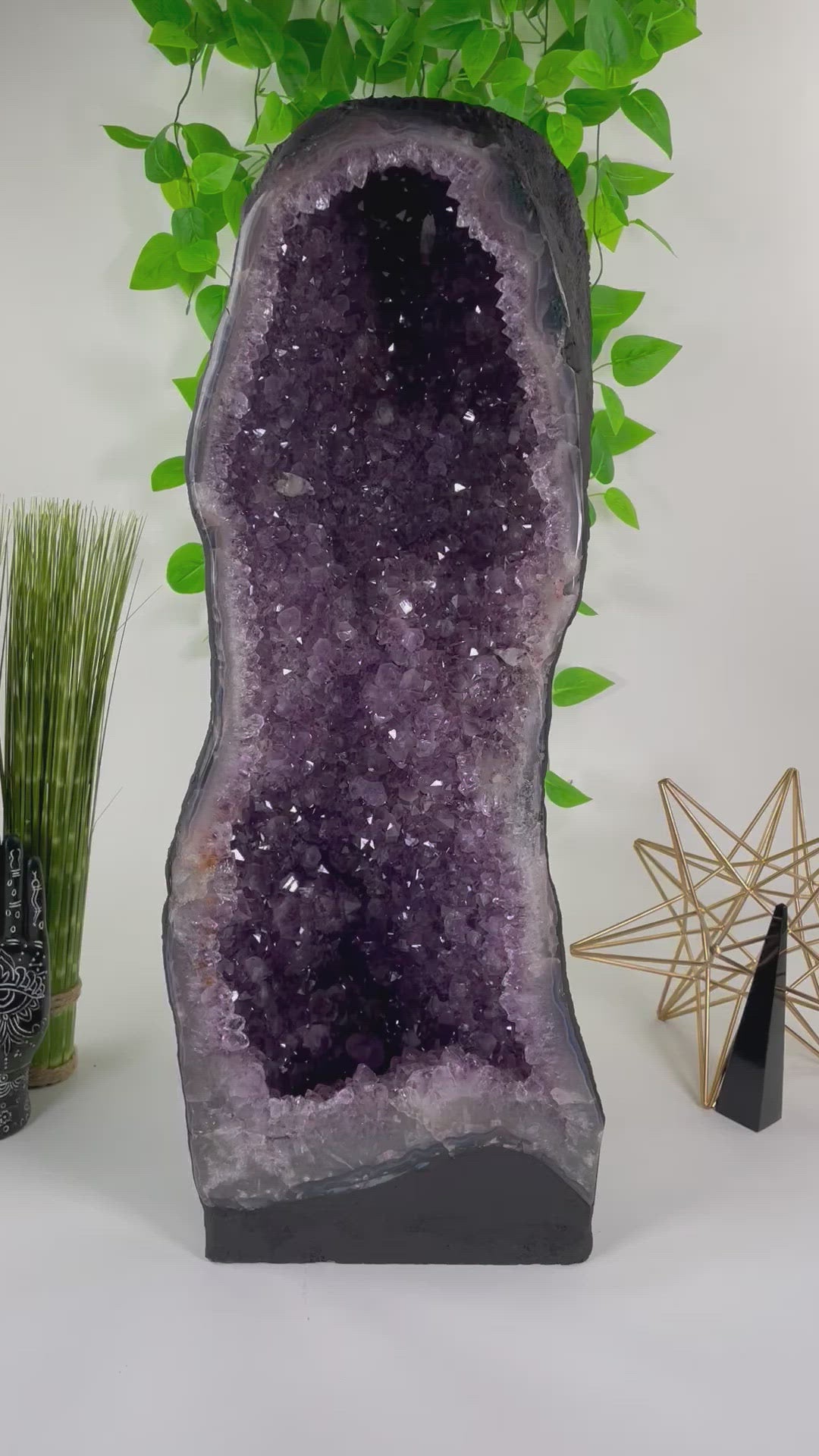 bottom to top close up video of amethyst cave geode for details