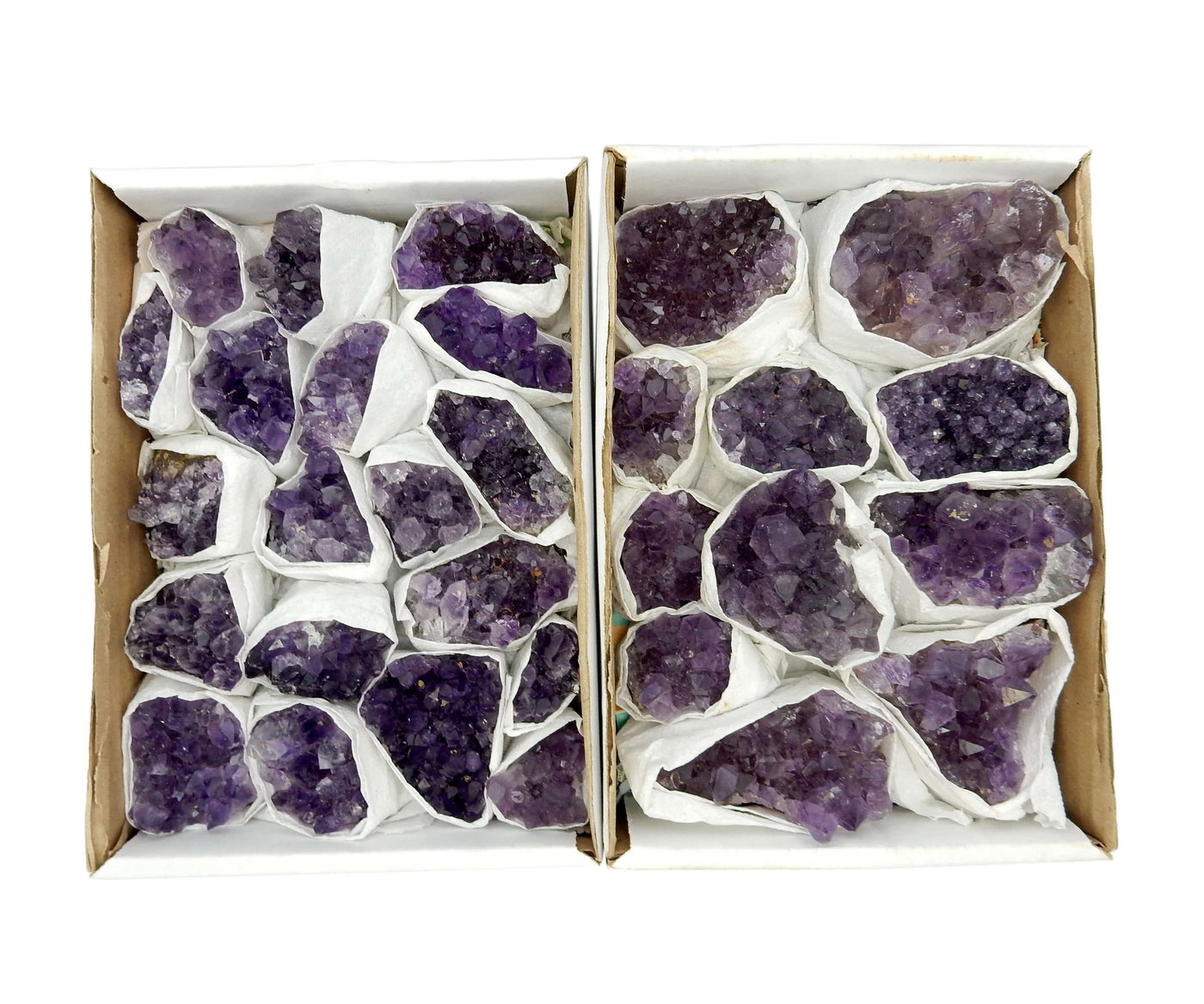 2 amethyst cluster flat boxes on white background
