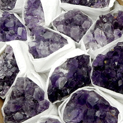Amethyst Druzy Clusters showing varying size