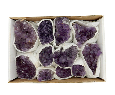 up close shot of amethyst cluster flat boxes