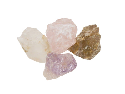 Flat Boxes - Assorted Quartz Stone By The Box - Rose, Crystal, Amethyst And Smokey Quartz Natural Stone- 24 Pcs Box (RK57TS)