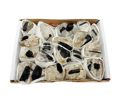 black tourmaline on matrix flat box on white background