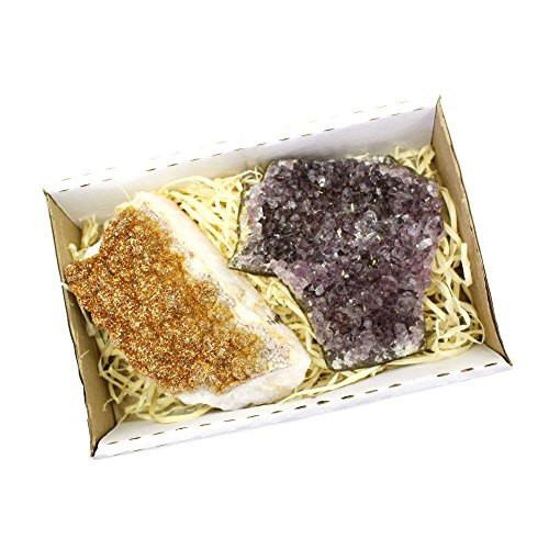 Flat Boxes - Crystal Cluster Duo - Amethyst And Citrine Flat Box  open box on a table