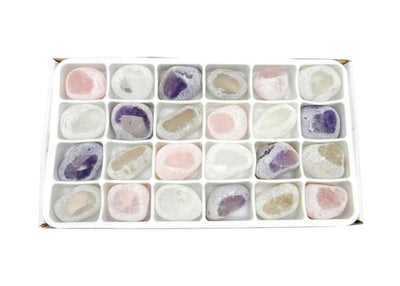 Flat Boxes of Emma Eggs Seer Stones on  white background.