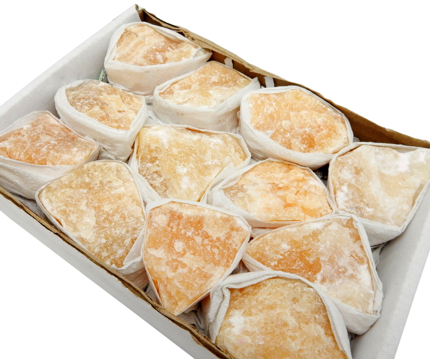 Close up of Flat Boxes - Orange Calcite Flat Box - Approx. 12 Piece Box  side view