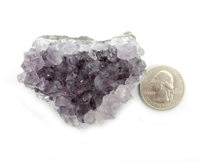 Freeform Amethyst Cluster With Magnet next to a quarter for size reference