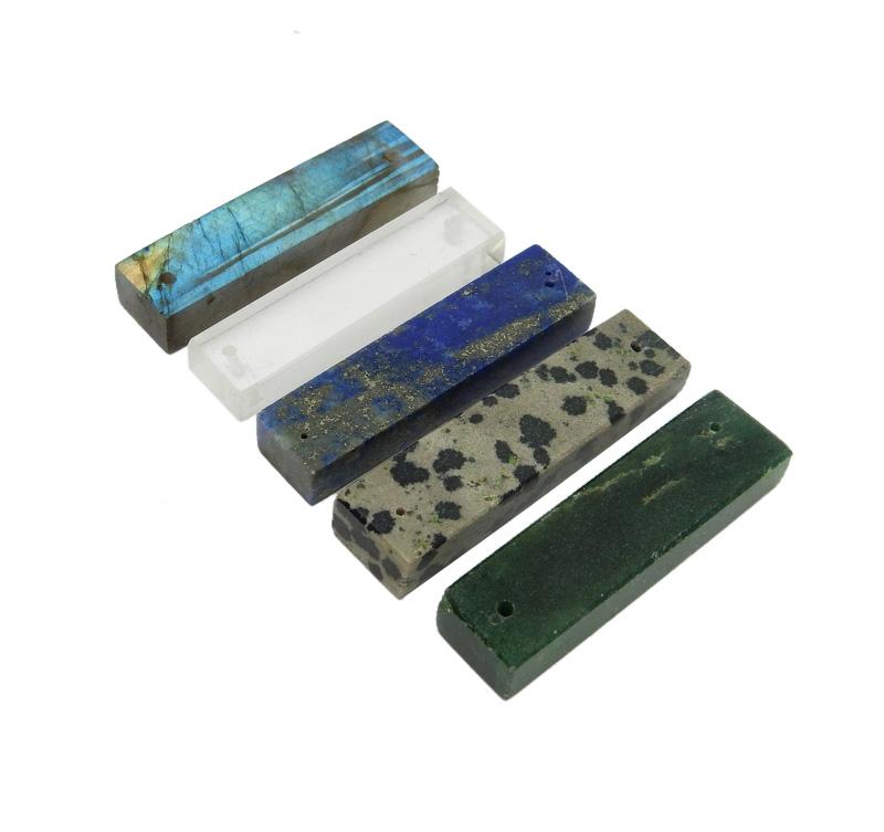 Gemstone Bars with Top & Bottom Center Drilled Bar, shown here with one of each stone available at an angle