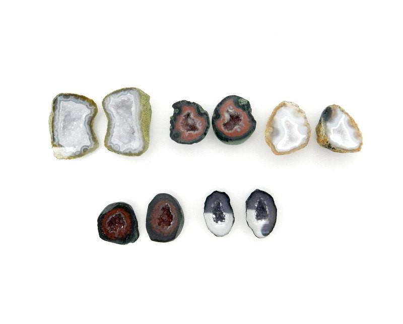 5 Geode Druzy Pairs showing range of color and size