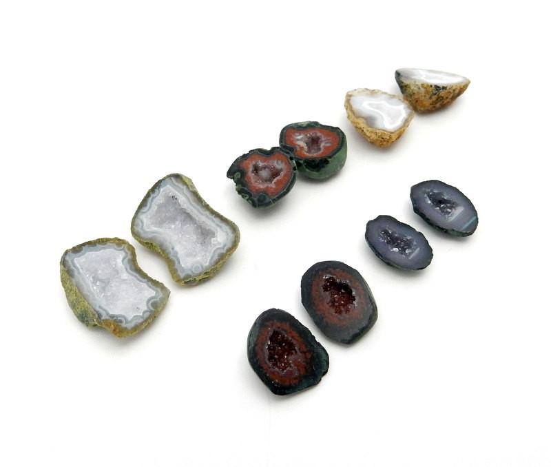 5 Geode Druzy Pairs showing range of shape, size and color