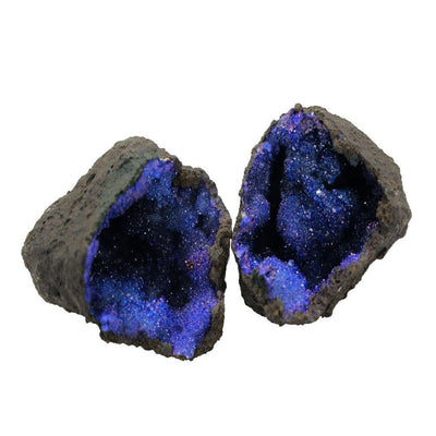  Blue Color Dyed Druzy Geodes opened to see inside druzy