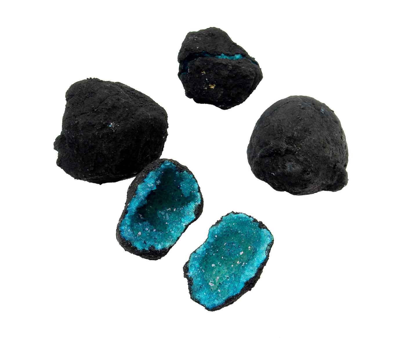 Open Your Own Geode - 3 whole and one open teal