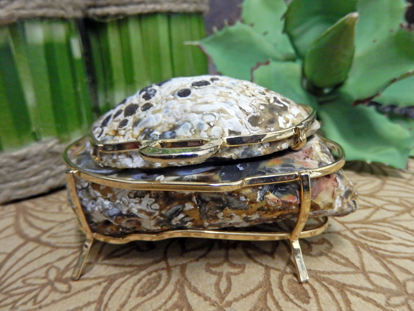 closed Geode Box Ring Holder with decorations in the background