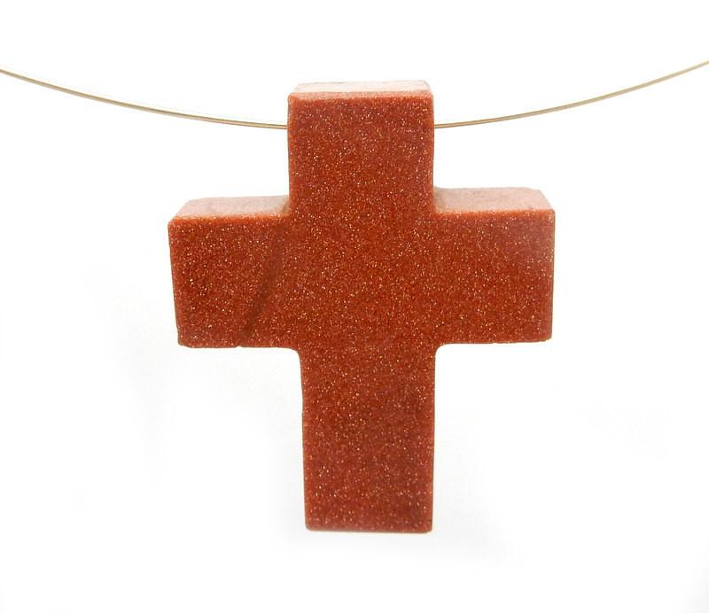 Goldstone Cross Pendant Charm with chain (close up pendant) 