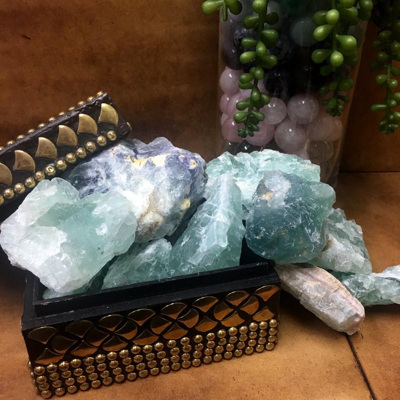 Green Fluorite crystals in bowl (bowl not included)