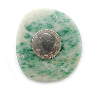 Green Jade Large Palm Stone with a quarter on it