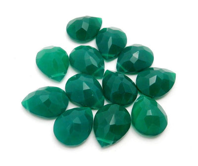 multiple Green Onyx Drilled Teardrop Briolette Faceted Beads to show various hues of green
