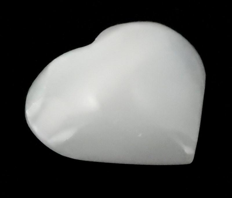 angled view of selenite heart stone