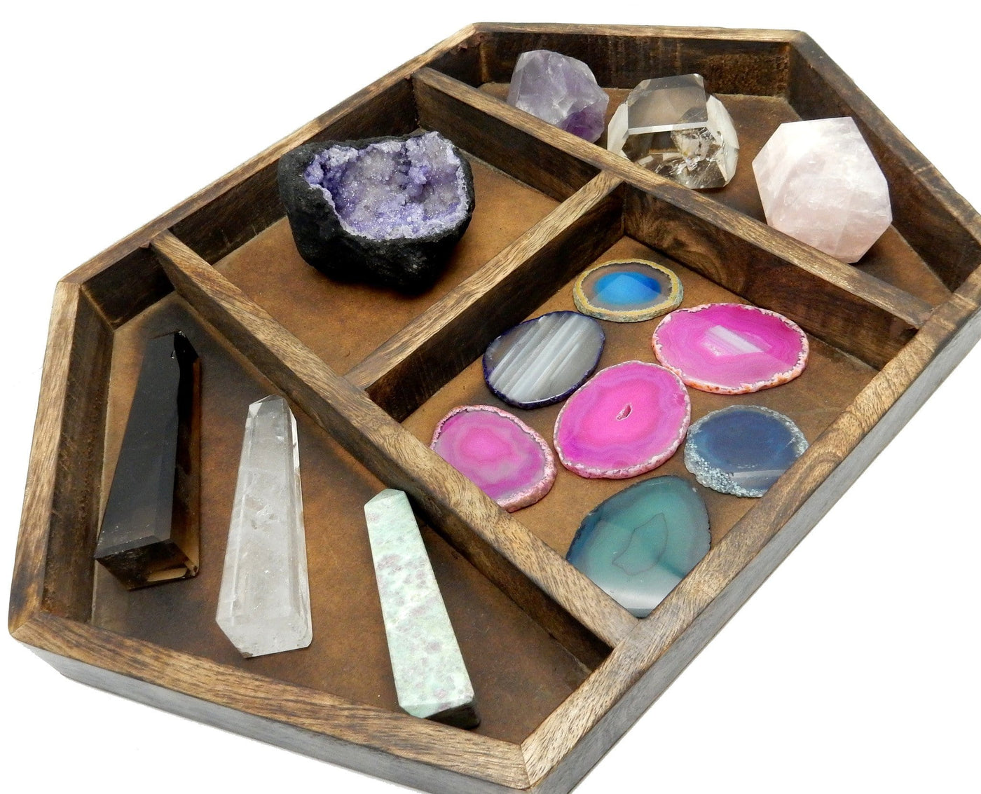 wood tray with crystal