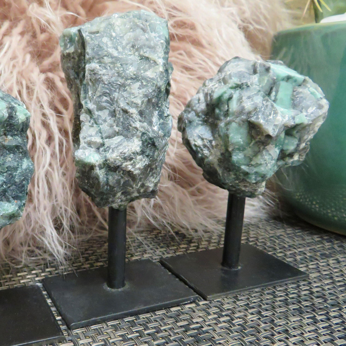 3 different size of Emerald on metal stand line up.
