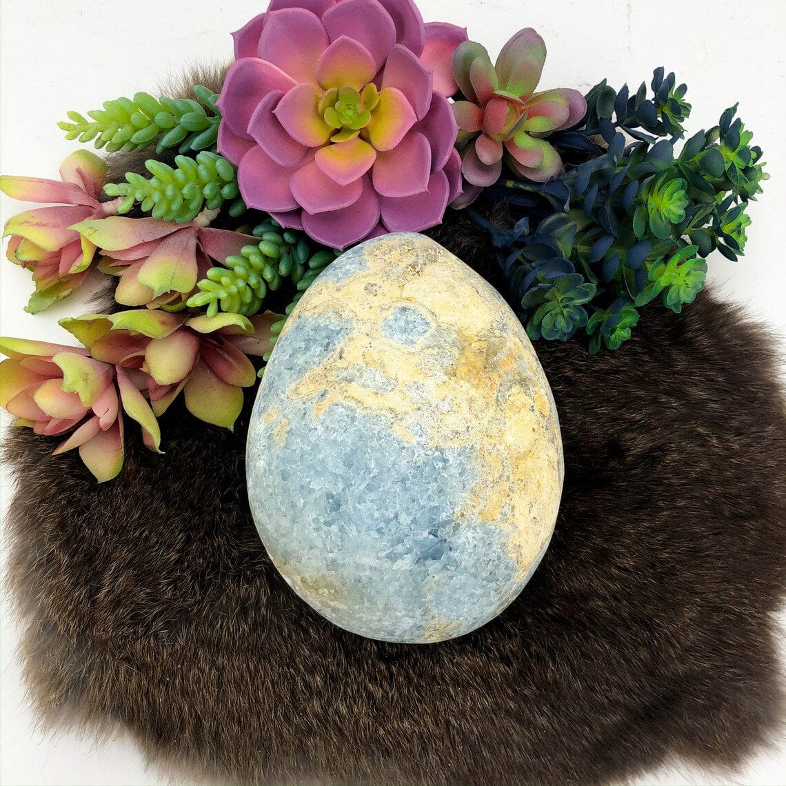 Celestine Egg Shaped Crystal Stone back side